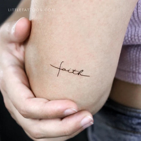 Faith tattoos: fine line faith handwriting tattoo