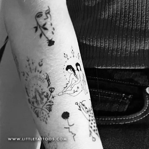 Female figure tattoos: Two women celestial tattoos