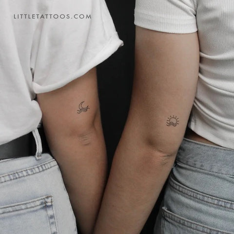 Friendship tattoos: Matching sun and moon bff tattoos