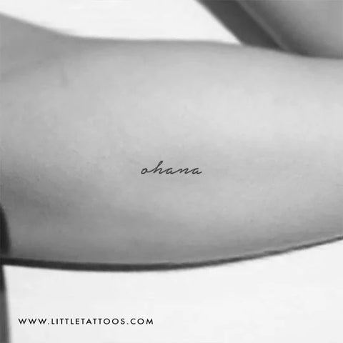 Mantra tattoos: Ohana handwriting tattoos