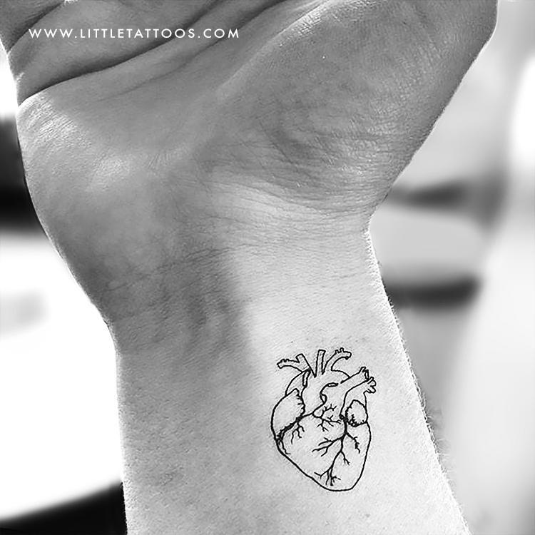 Anatomical Heart With Flowers Temporary Tattoo  Set of 3  Tatteco