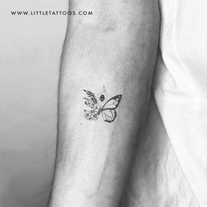 Half Flower Half Butterfly Woman Temporary Tattoo - Set of 3 ...