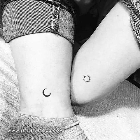 Matching sun and moon tattoo for couple done in fine