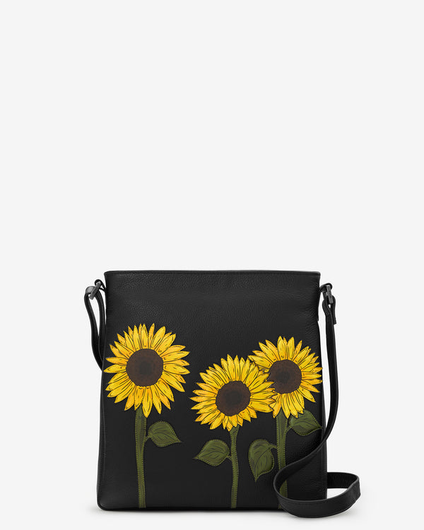 Sunflowers Black Leather Grab Bag | Handbag for Ladies by Yoshi ...