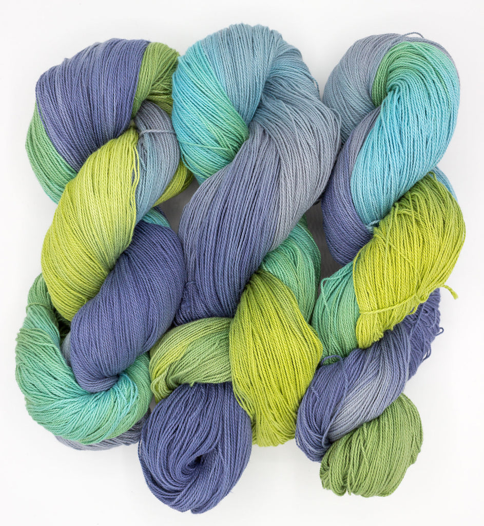 FALL HYDRANGEA - BIG TWISTY 2 PLY - Hand Dyed Shades of Purple, Green,  Yellow and Cream Chunky Yarn for Rug Hooking - RSS253