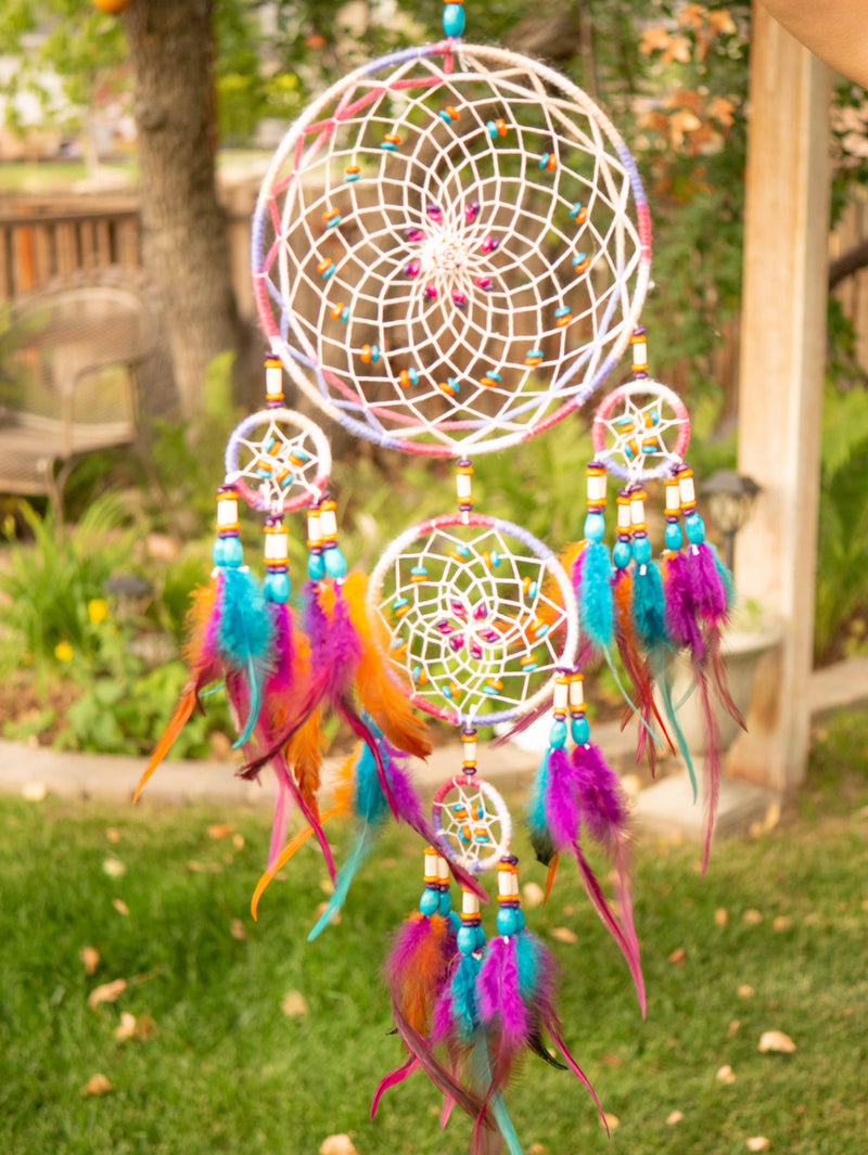 Large Rainbow Colorful Native American DreamCatcher - Hippie ...