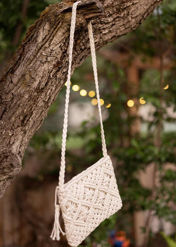 2 Vintage Macrame Purse Handbags with Round Bamboo Handles White Cream  Color | eBay