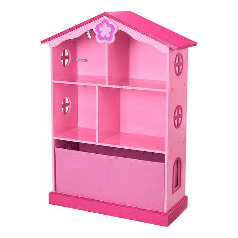 Senda Kids Bookshelf Dollhouse 3 Tier With Storage Bin Pink