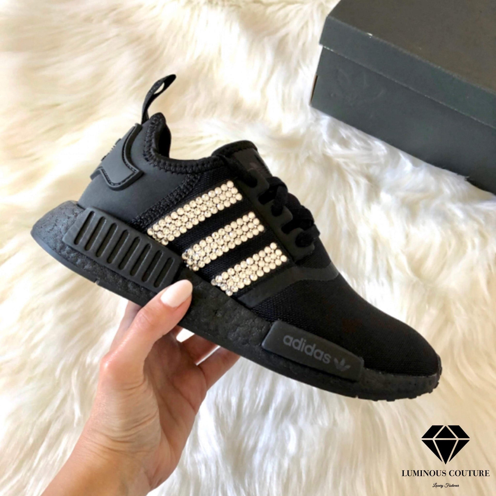 Swarovski® Adidas NMD R1 Custom Shoes Triple Black – Shop Luminous Couture