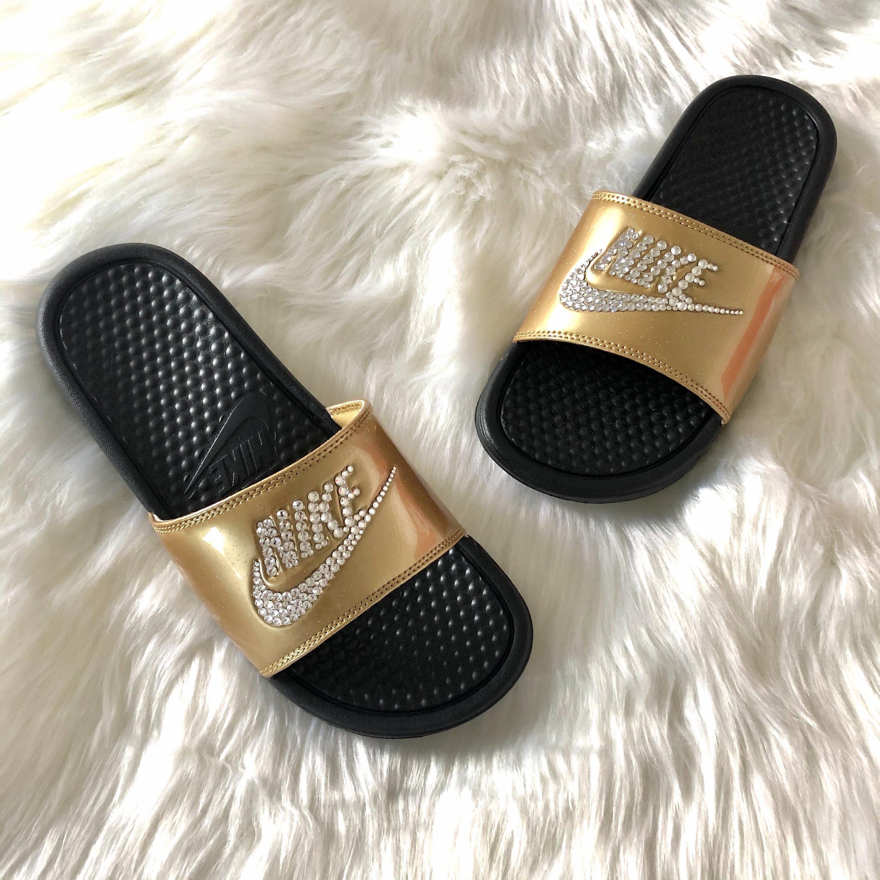 nike slides with gold swoosh