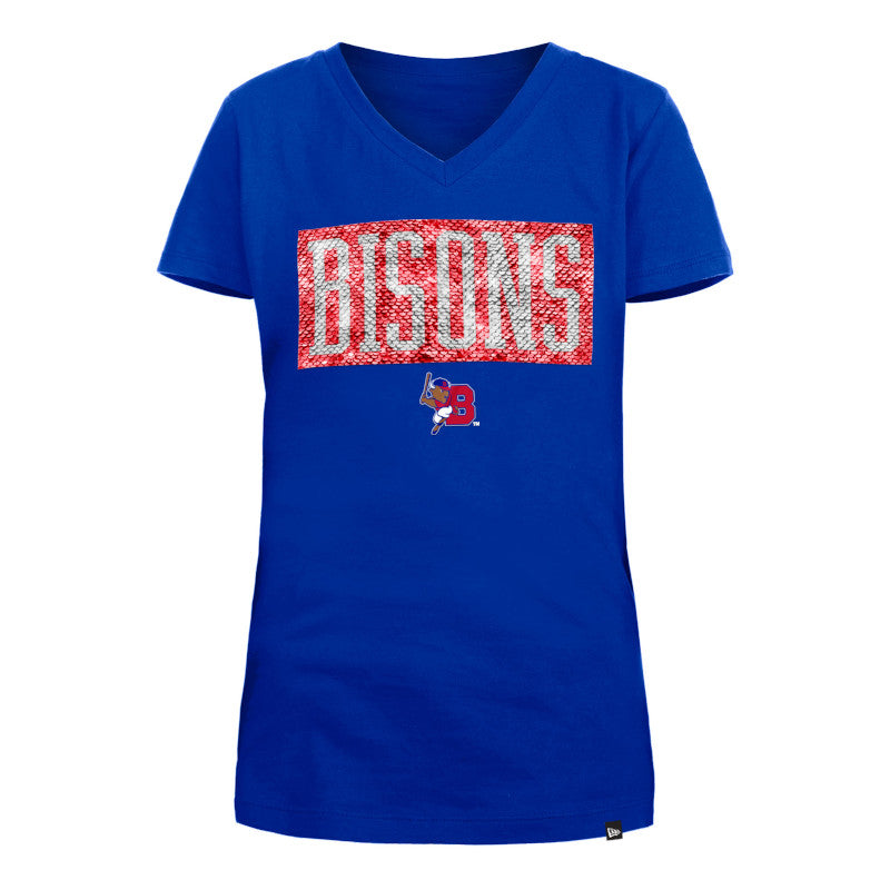 Buffalo Bisons Youth Girls NE Royal Flip Sequin Tee - Buffalo Bisons Official Store product image