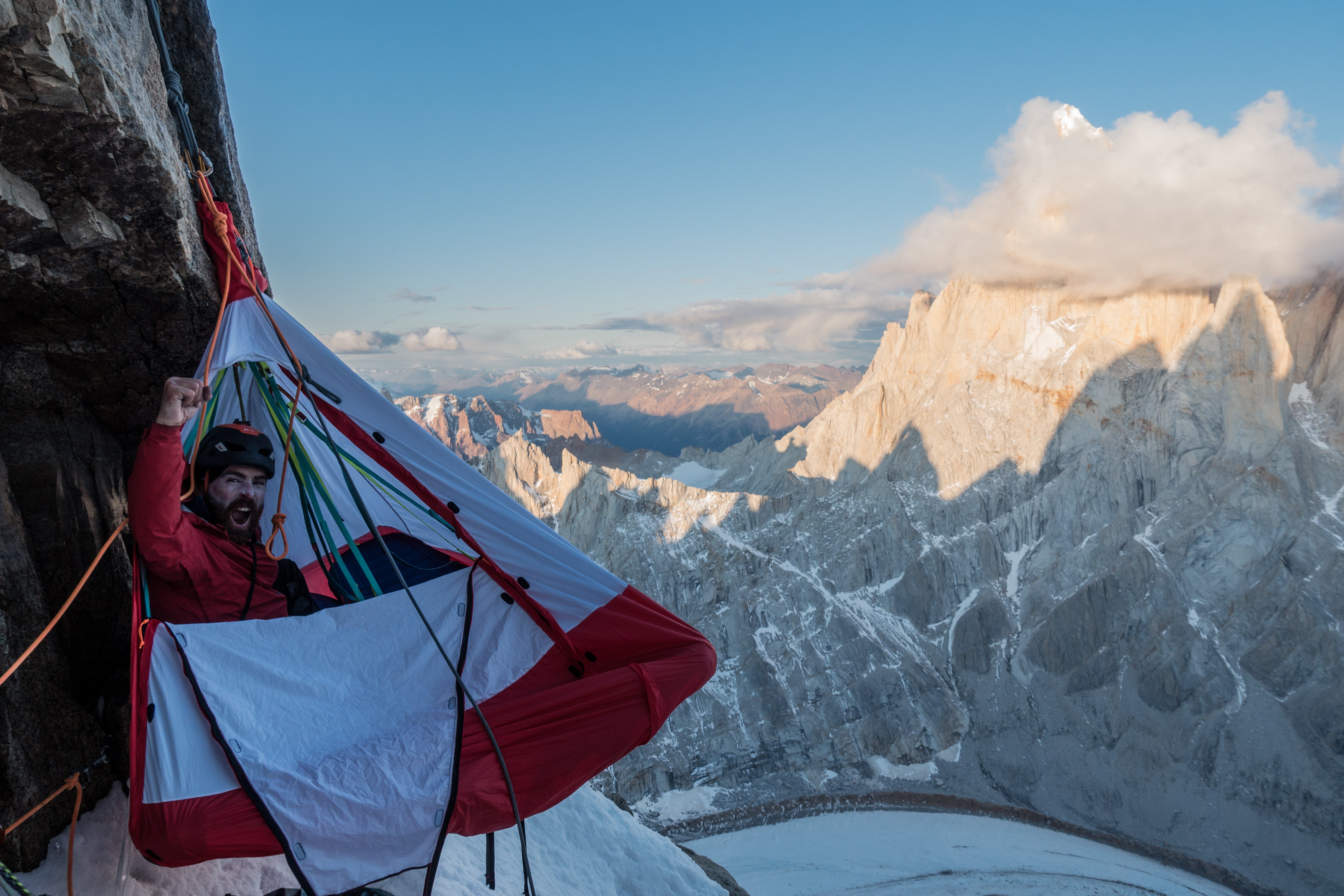 Sean Villanueva climbing Patagonia Lyofood