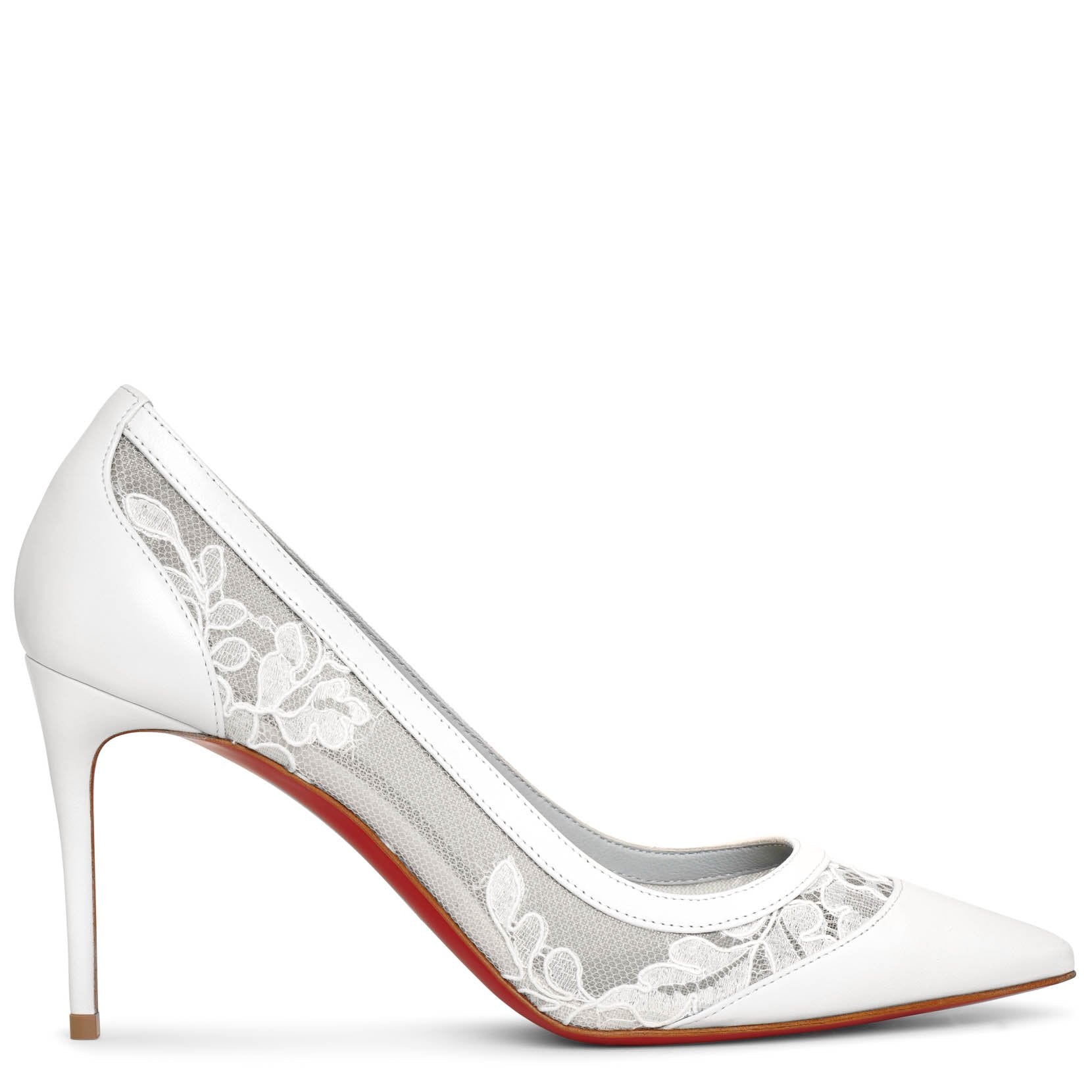 Christian 85 Leather, Corded Lace And Mesh Pumps In Off White/ Lining Blue | ModeSens