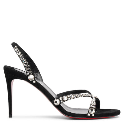 Christian Louboutin Lipstrass Queen 100 Satin Sandal, 38.5 / Black