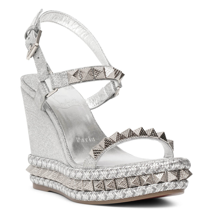 Christian Louboutin | Pyraclou 110 silver glitter wedge | Savannahs