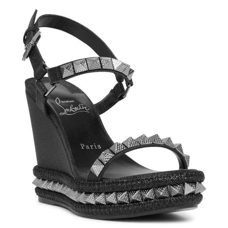 Christian Louboutin | Pyraclou 110 black glitter wedge | Savannahs