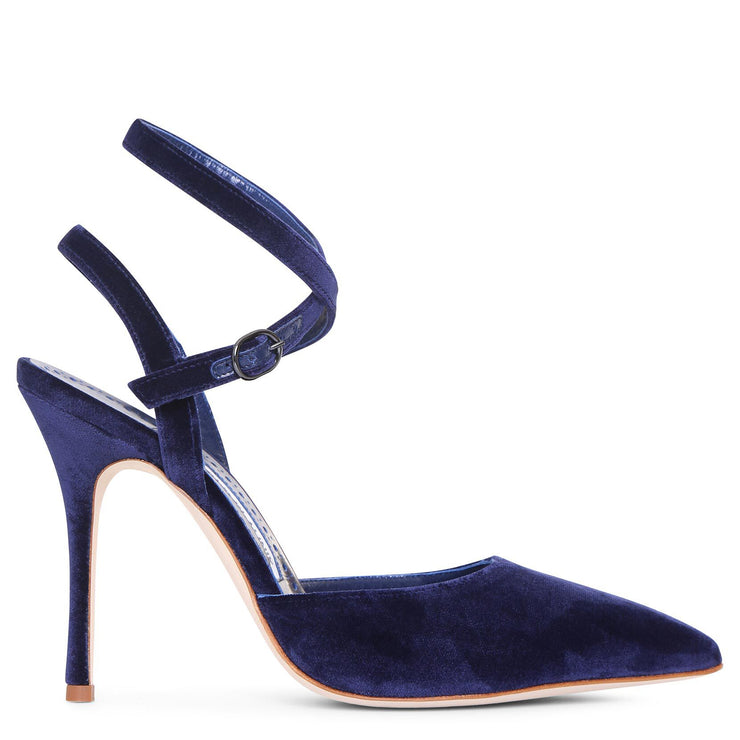 navy blue velvet pumps