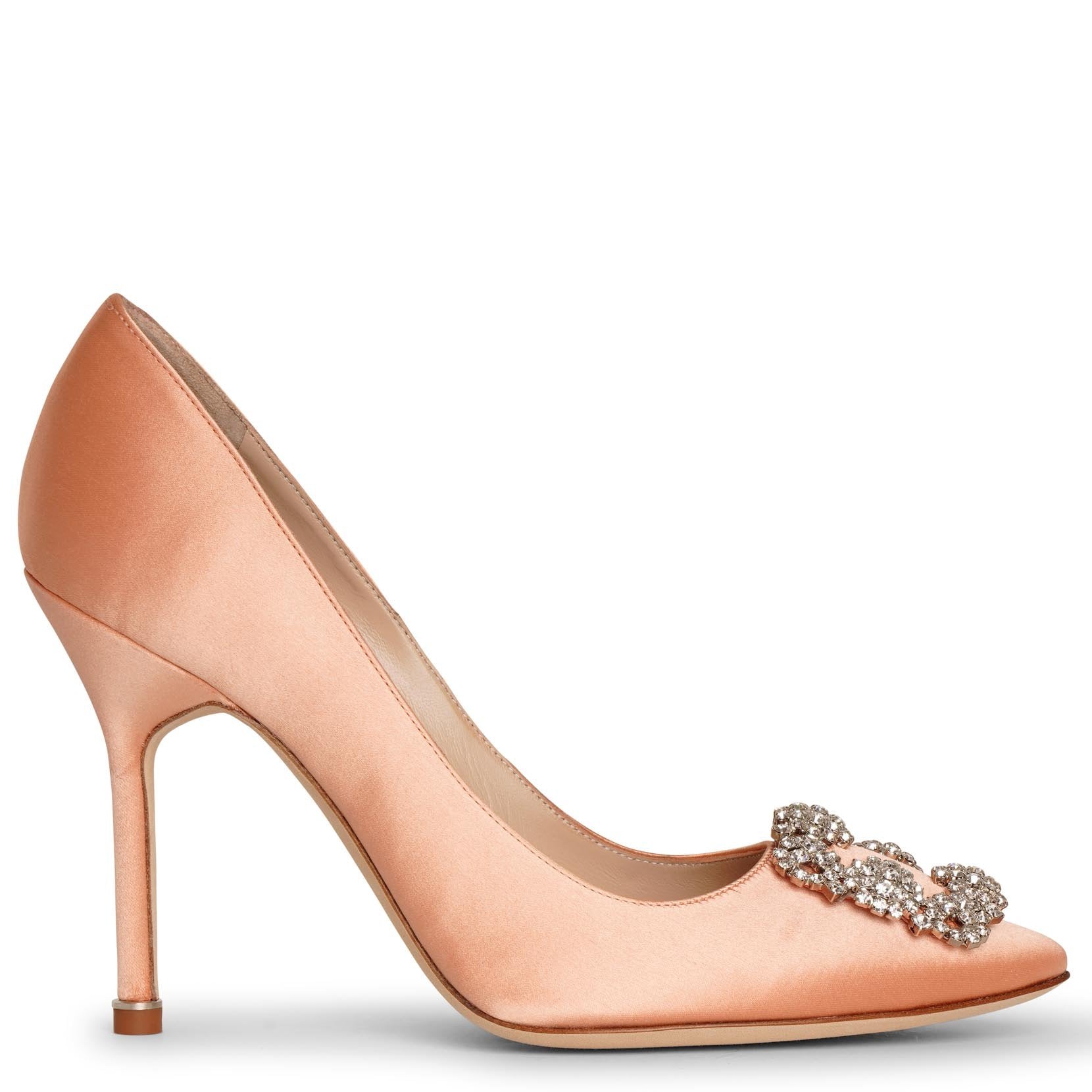 MANOLO BLAHNIK HANGISI 105 CORAL SATIN PUMPS