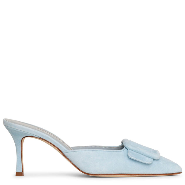 Manolo Blahnik | Maysale 70 light blue suede mule pumps | Savannahs