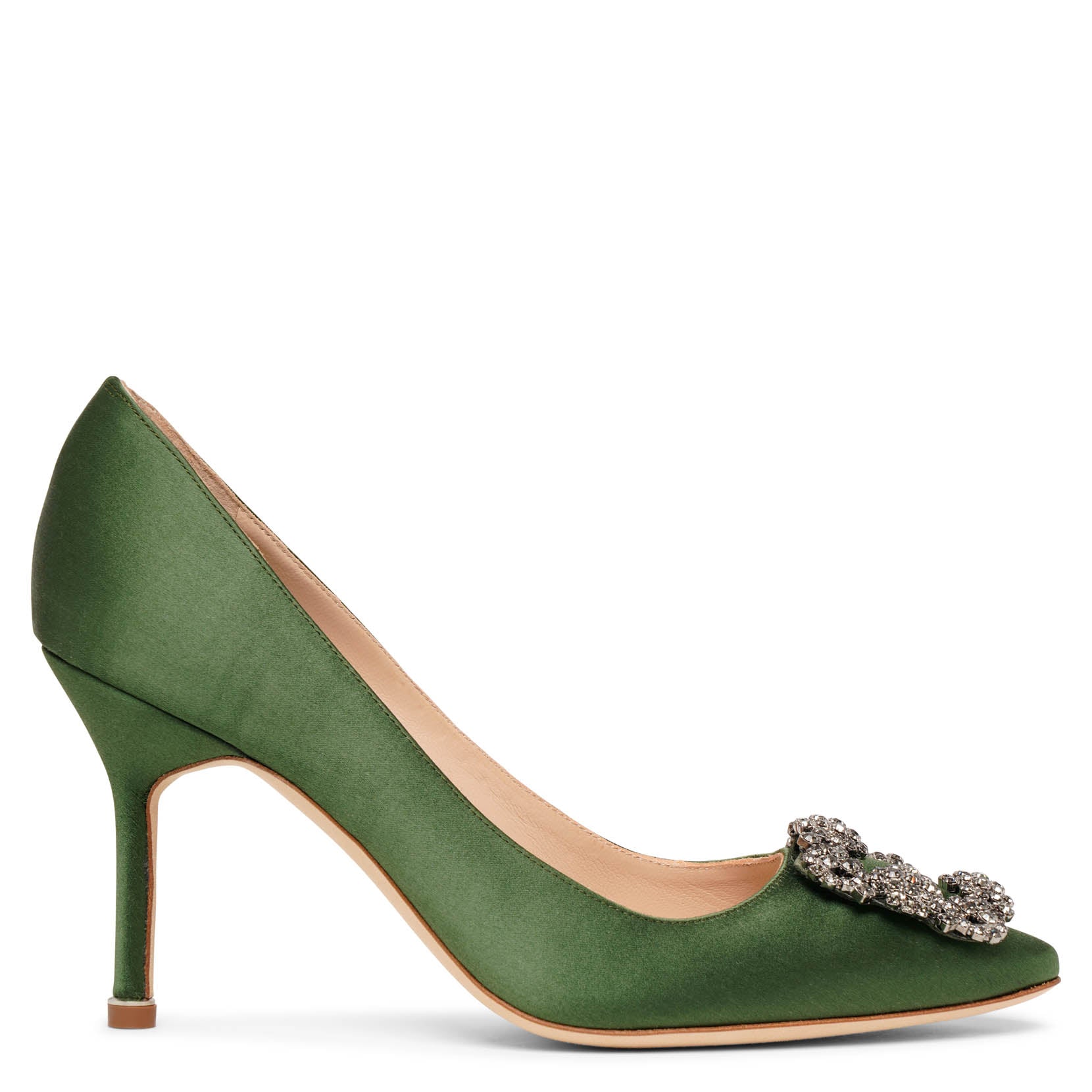 Manolo Blahnik | Hangisi 90 dark green satin pumps | Savannahs