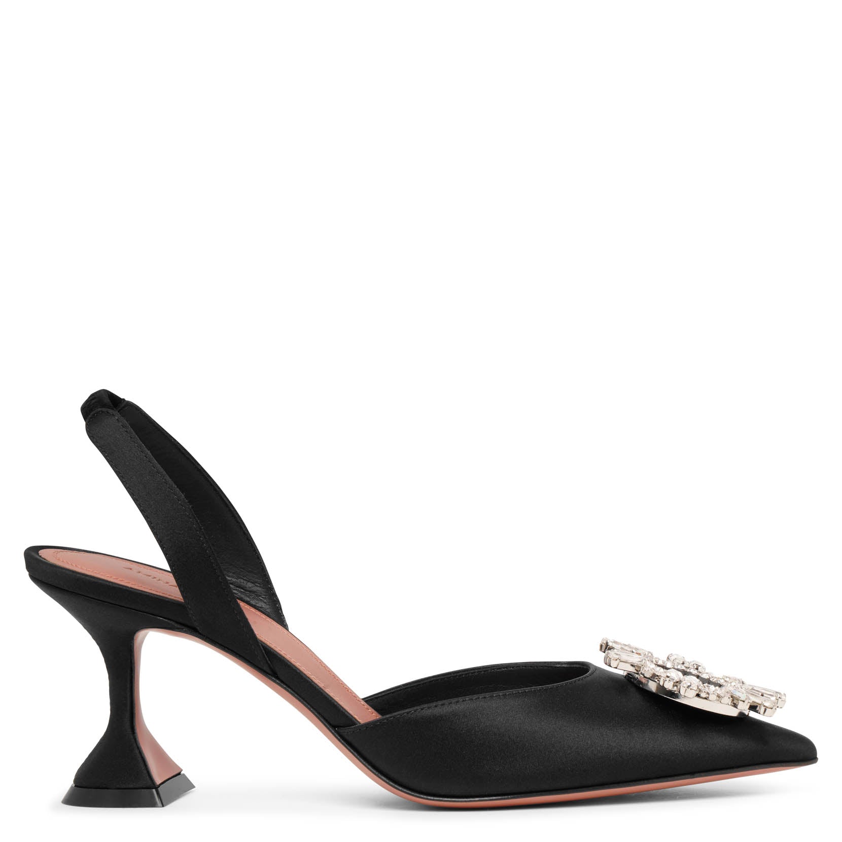 Shop Amina Muaddi Begum Sling 70 Crystal Embellished Black Satin Pumps