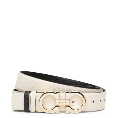 Ferragamo, Grained leather silver buckle reversible belt