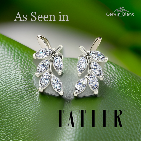 Cervin Blanc 18ct White Gold Diamond Earrings 1.20ct Leaf Studs Marquise VS 1