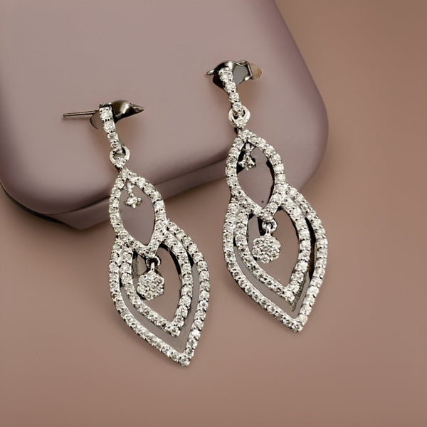 18ct White Gold Diamond Drop Earrings .75ct Dangle Drop Cluster Studs Cocktail 7