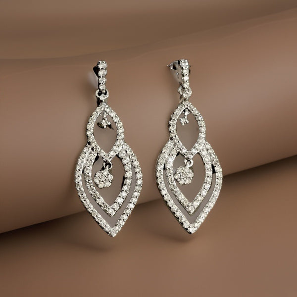 18ct White Gold Diamond Drop Earrings .75ct Dangle Drop Cluster Studs Cocktail 0