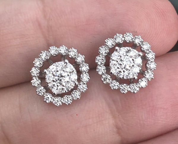 18ct White Gold Diamond Earrings 0.70ct Round 2 in 1 Jacket Halo Studs Near 1ct 9