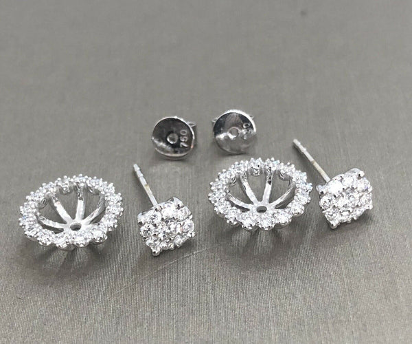 18ct White Gold Diamond Earrings 0.70ct Round 2 in 1 Jacket Halo Studs Near 1ct 8