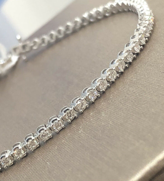 Solid 18ct White Gold Diamond Tennis Bracelet 1.5ct 9gram 7.5” 5