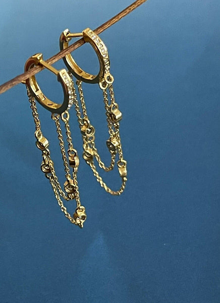 Cervin Blanc 18ct Yellow Gold Diamond Earrings 0.40 Double Chain Eternity Hoops 0