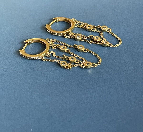 Cervin Blanc 18ct Yellow Gold Diamond Earrings 0.40 Double Chain Eternity Hoops 3