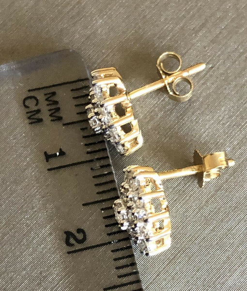 9ct Yellow Gold Diamond Earrings 1ct Flower Cluster Studs 100 Points Hallmarked 6