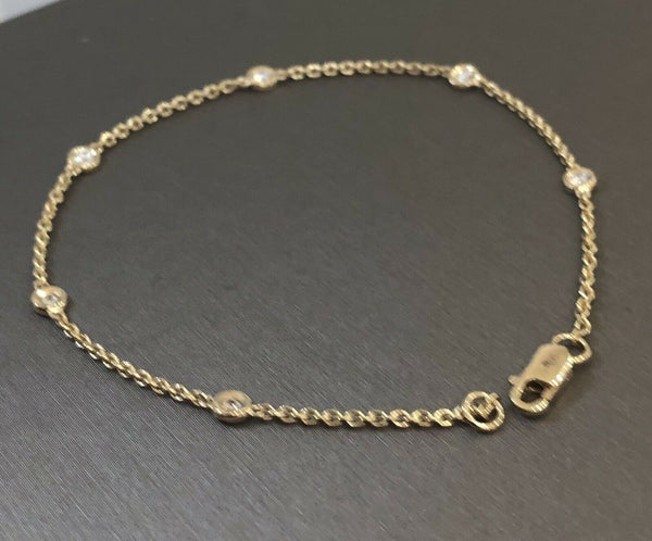 18ct Yellow Gold Diamond Bracelet 0.20ct Solitaire VS Chain Station By Yard 5