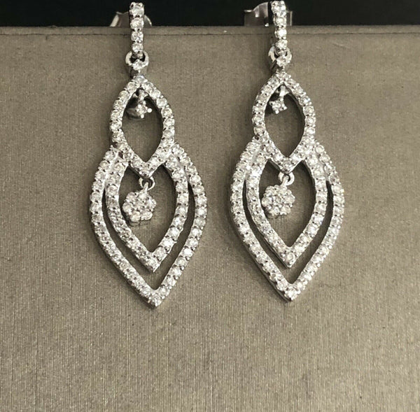 18ct White Gold Diamond Drop Earrings .75ct Dangle Drop Cluster Studs Cocktail 5