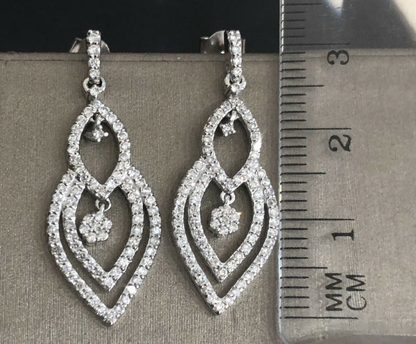 18ct White Gold Diamond Drop Earrings .75ct Dangle Drop Cluster Studs Cocktail 6