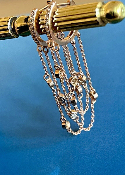 Cervin Blanc 18ct Rose Gold Diamond Earrings 0.40 Double Chain Eternity Hoops 0