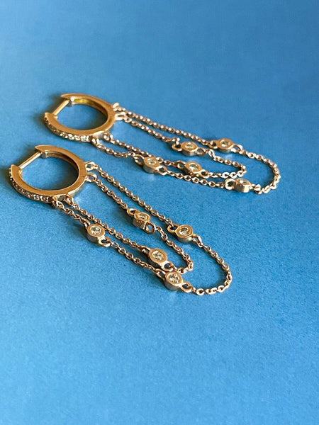 Cervin Blanc 18ct Rose Gold Diamond Earrings 0.40 Double Chain Eternity Hoops 1