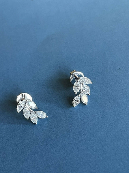 Cervin Blanc 18ct White Gold Diamond Earrings 1.20ct Leaf Studs Marquise VS 5