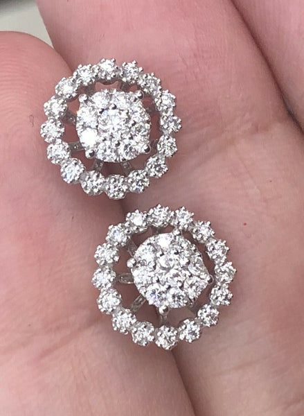 18ct White Gold Diamond Earrings 0.70ct Round 2 in 1 Jacket Halo Studs Near 1ct 2