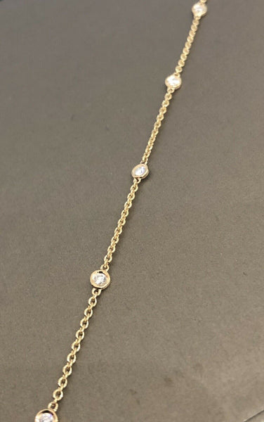 18ct Yellow Gold Diamond Bracelet 0.20ct Solitaire VS Chain Station By Yard 1