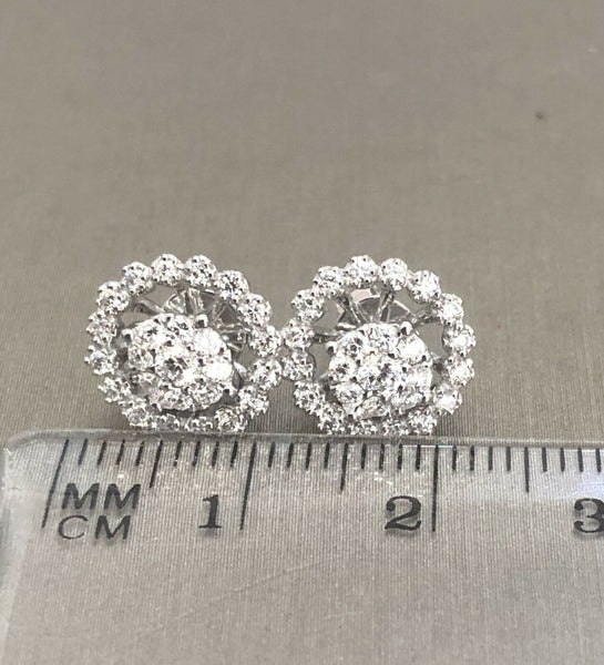 18ct White Gold Diamond Earrings 0.70ct Round 2 in 1 Jacket Halo Studs Near 1ct 3