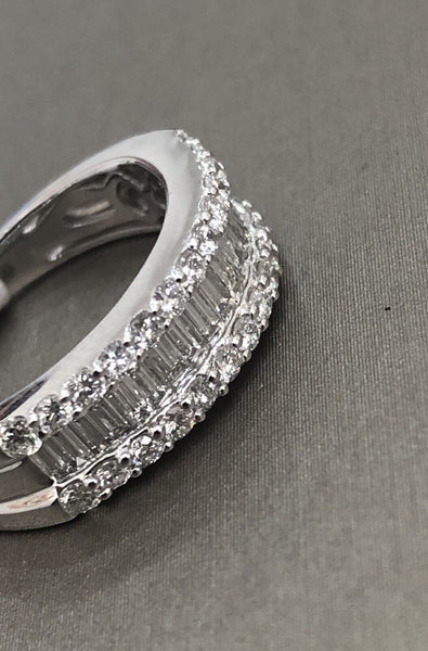 18ct White Gold Eternity Ring 1ct Round & Baguette Band Wedding Engagement M, N 0
