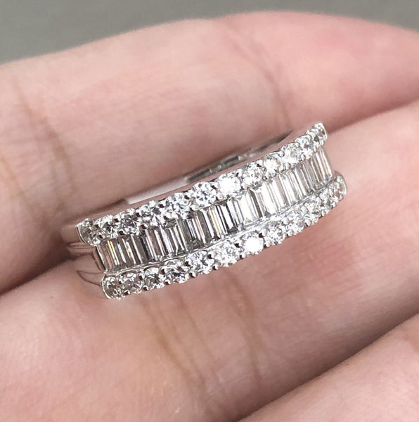 18ct White Gold Eternity Ring 1ct Round & Baguette Band Wedding Engagement M, N 2