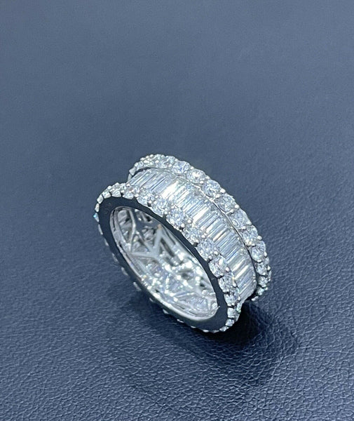 18ct White Gold Eternity Ring 4ct Round & Baguette Band Wedding Engagement 0