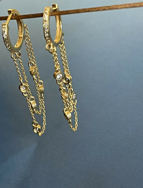 Cervin Blanc 18ct Yellow Gold Diamond Earrings 0.40 Double Chain Eternity Hoops 7