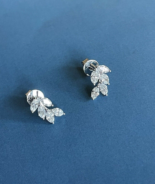 Cervin Blanc 18ct White Gold Diamond Earrings 1.20ct Leaf Studs Marquise VS 10