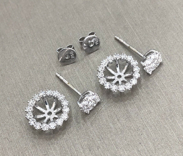 18ct White Gold Diamond Earrings 0.70ct Round 2 in 1 Jacket Halo Studs Near 1ct 1